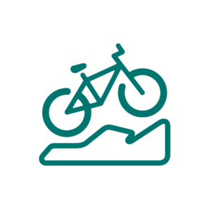 LKMT0109_LakeMountain_Website_GreenSeason_Icons_AdvancedLines-300x300 A green outline vector image of a green mountain bike going up an incline