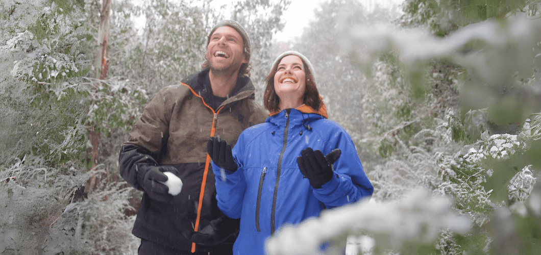 couple in snow at Lake Mountain